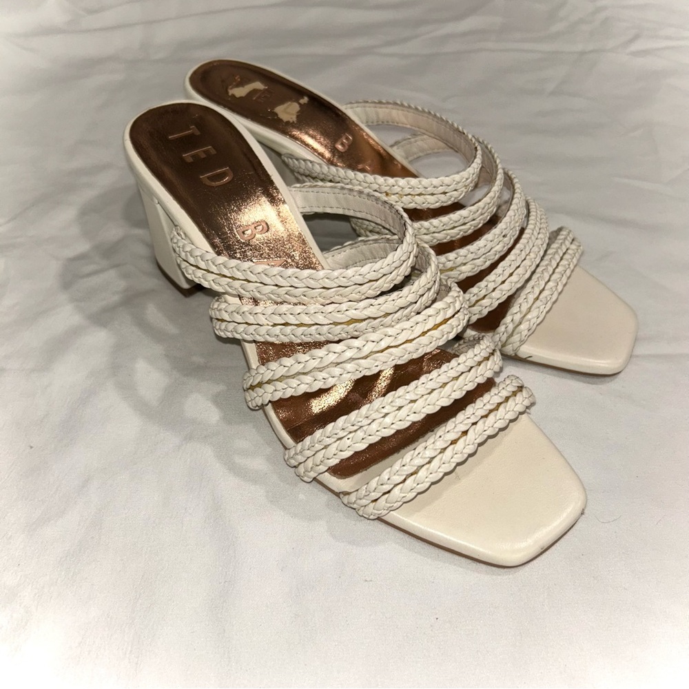 Ted Baker London Emmalii Braided Women's Strappy Ivory Cream Slide Heels